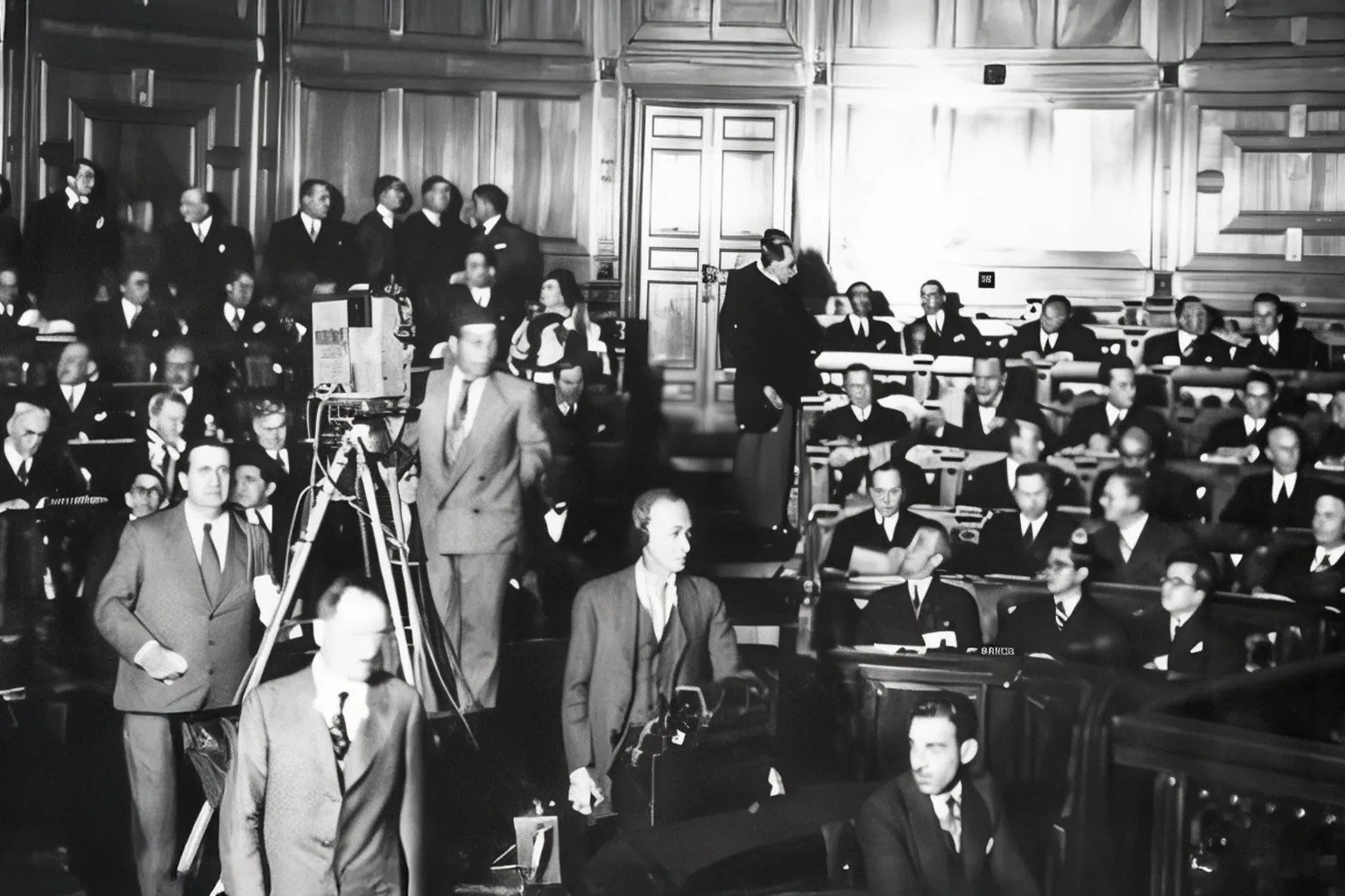 La única fotografía disponible en internet sobre la Convención de Montevideo. Gente de saco y corbata de distintas partes del mundo reunida para reflexionar sobre qué es un Estado.
