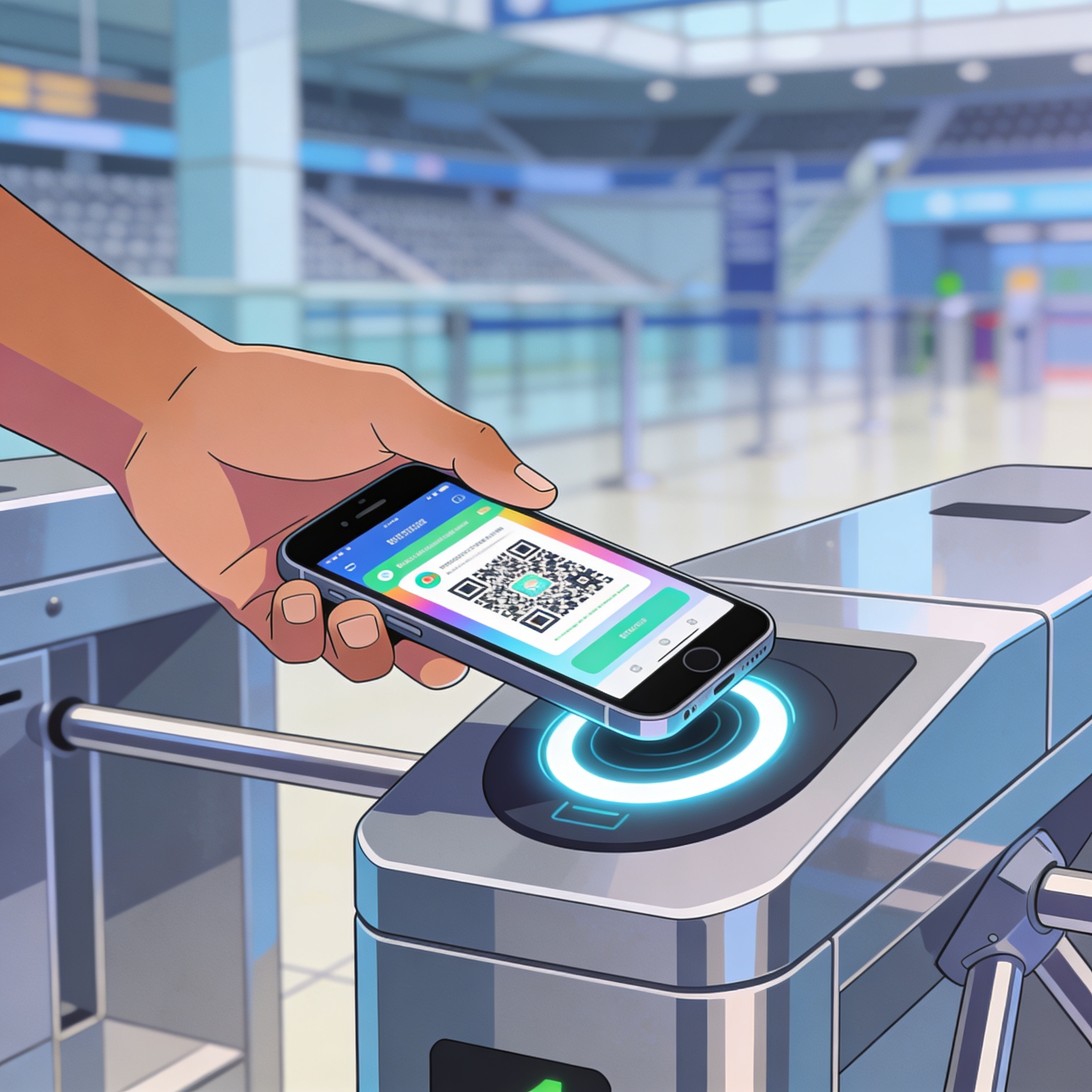 Aficionado utilizando la app oficial del club en un punto de contacto físico del estadio