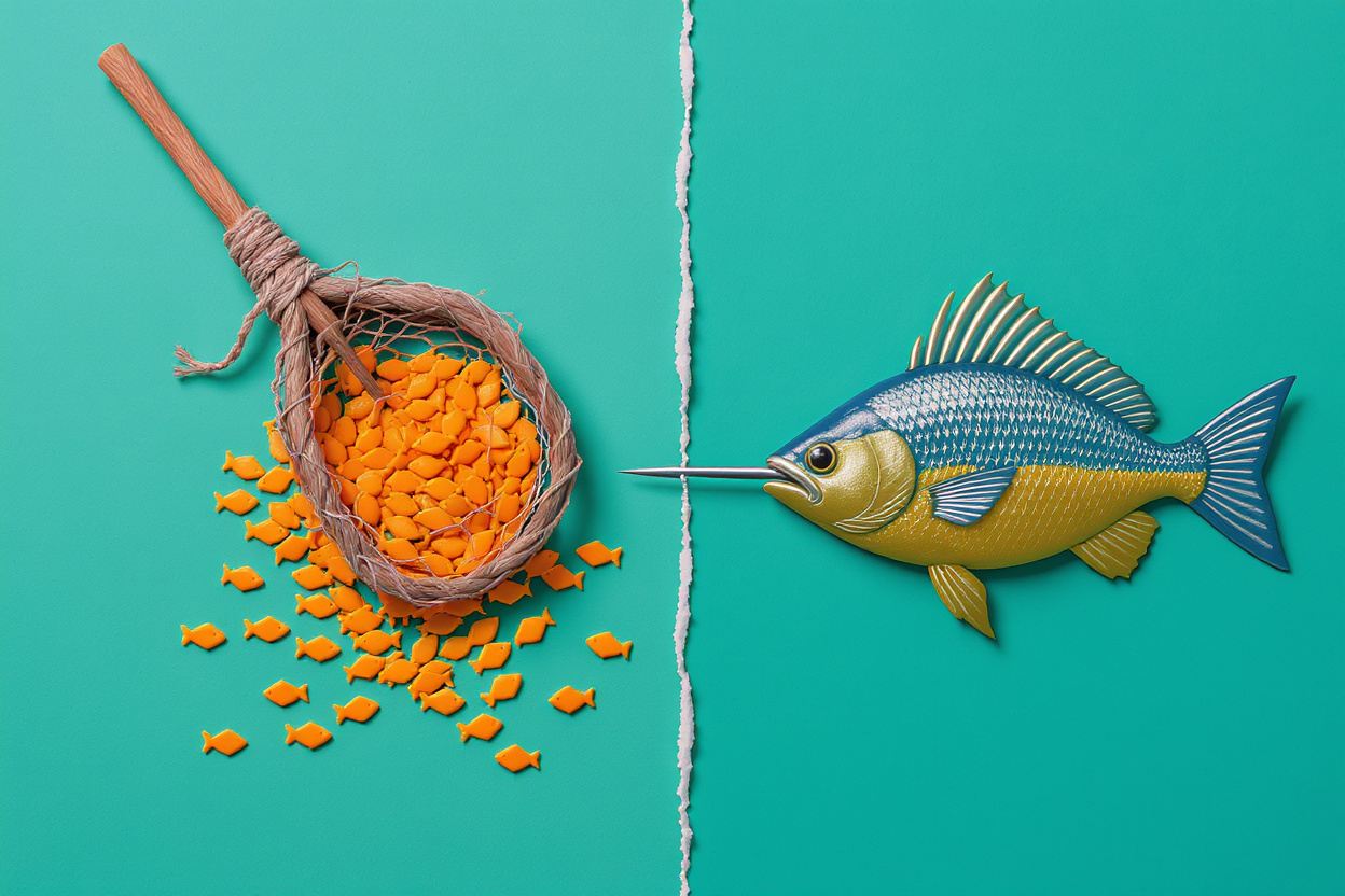 La pesca con red versus la caza con arpón en outbound