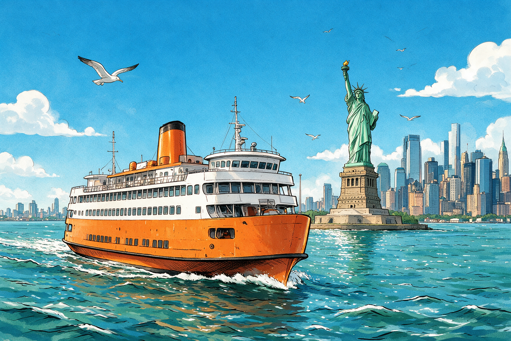 Ferry de Staten Island y Estatua de la Libertad